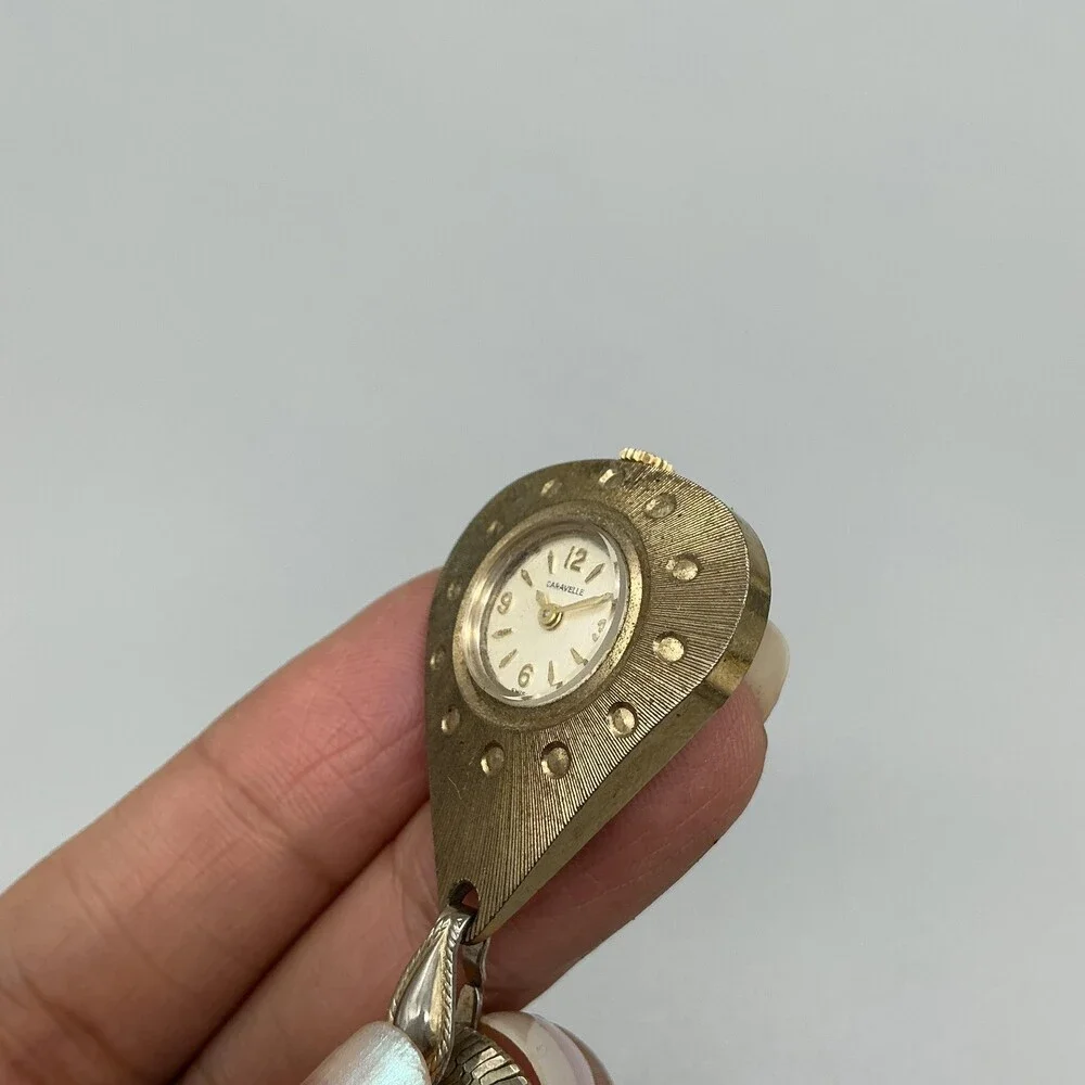 Vintage Caravelle Pendant Necklace Watch Womens 27mm Gold Tone Manual Wind Swiss